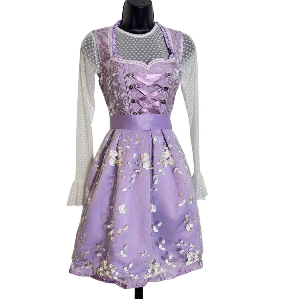 New Medium Oktoberfest Lavender Purple Jacquard Dirndl Dress Bavarian German